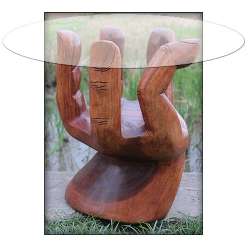 Wooden Hand Table With Glass Top - Click Image to Close